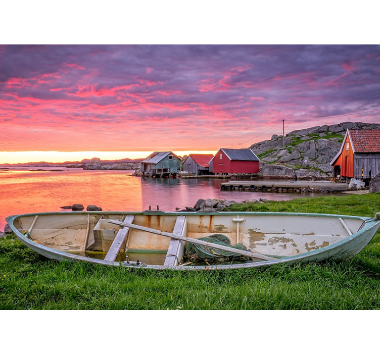 Landscape wall mural scenic coastal village - TenStickers