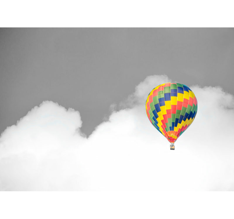 Hot air balloon flying over clouds wall mural - TenStickers