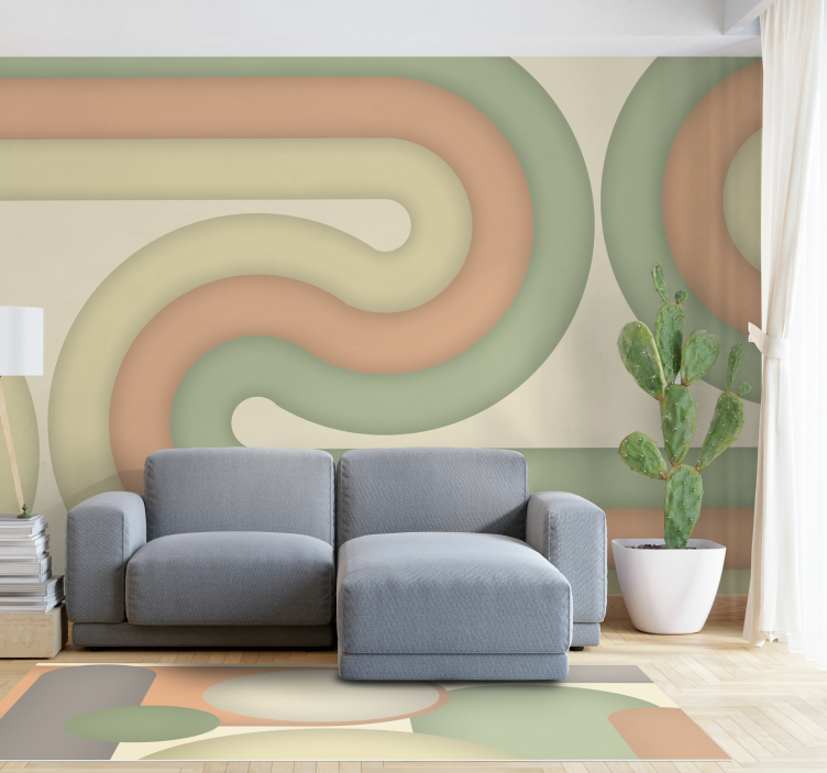 Curved retro pattern living room wall mural - TenStickers