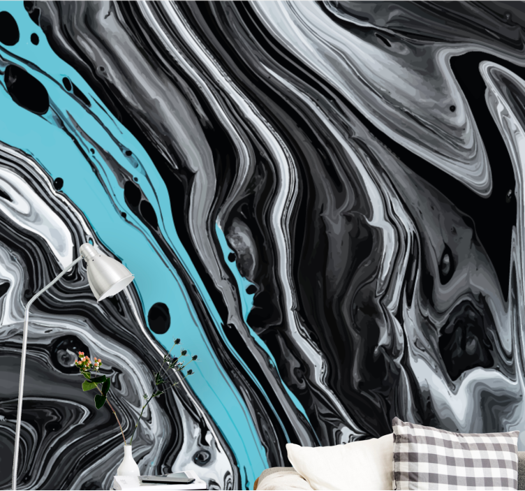 Abstract wall mural black and aqua flow - TenStickers