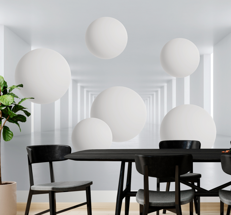 Abstract wall mural floating white spheres - TenStickers