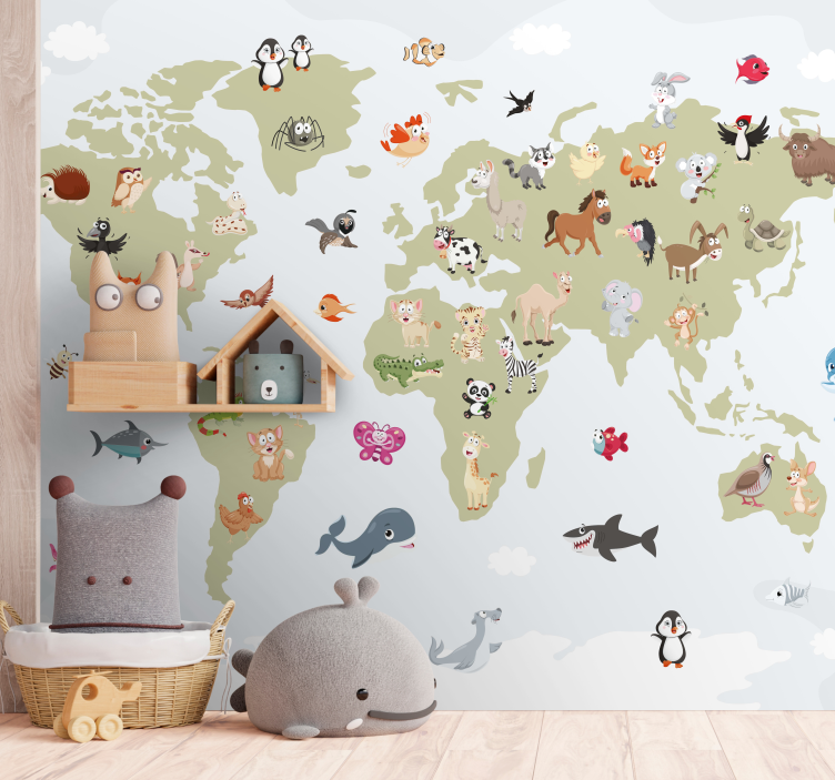Animal wall mural creatures world map - TenStickers