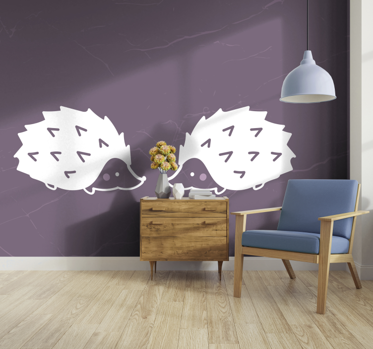 Animal wall mural cute hedgehog couple - TenStickers