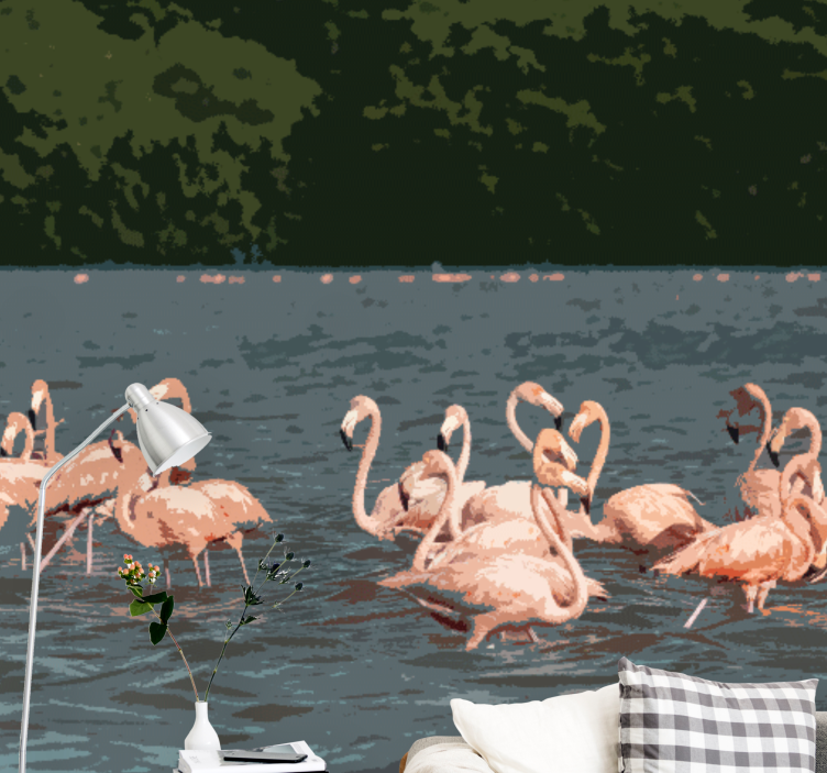 Animal wall mural flamingo flock gathering - TenStickers