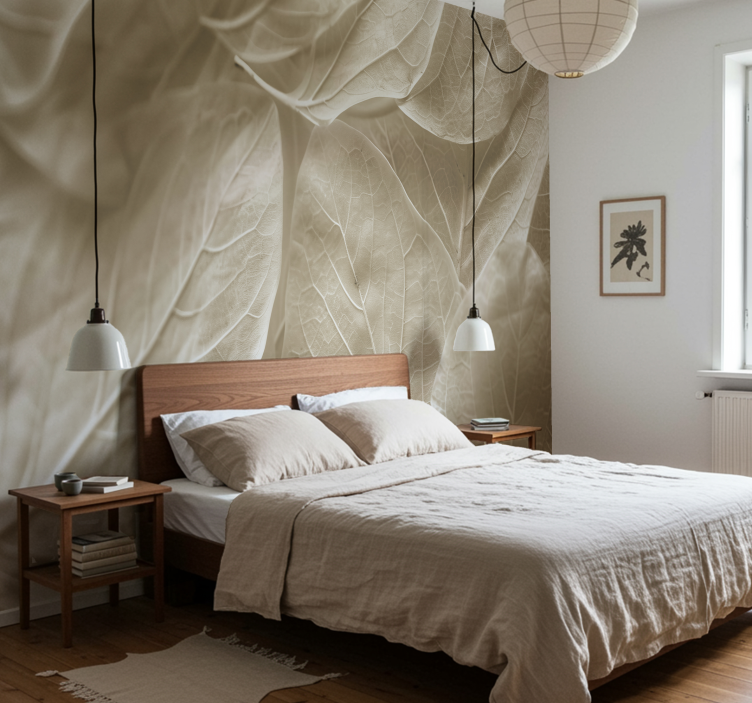 Big beige leaves  wall mural for master bedroom - TenStickers