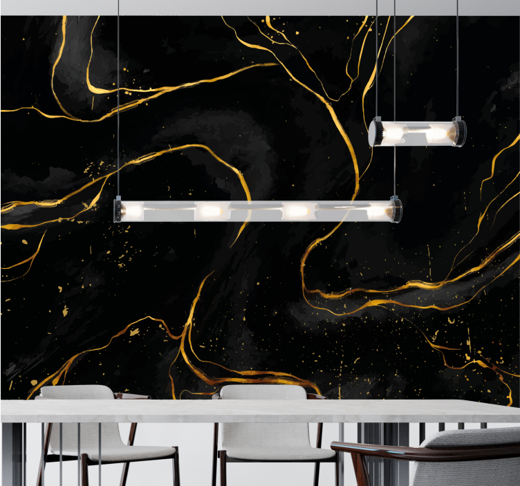 Black and golden marble living room wall mural - TenStickers