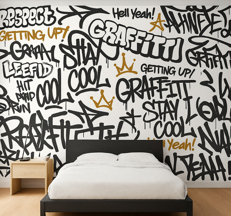 Black and white graffiti teenager wall mural - TenStickers