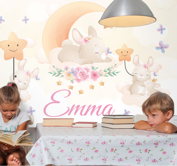 Bunny moon stars childrens wall mural - TenStickers