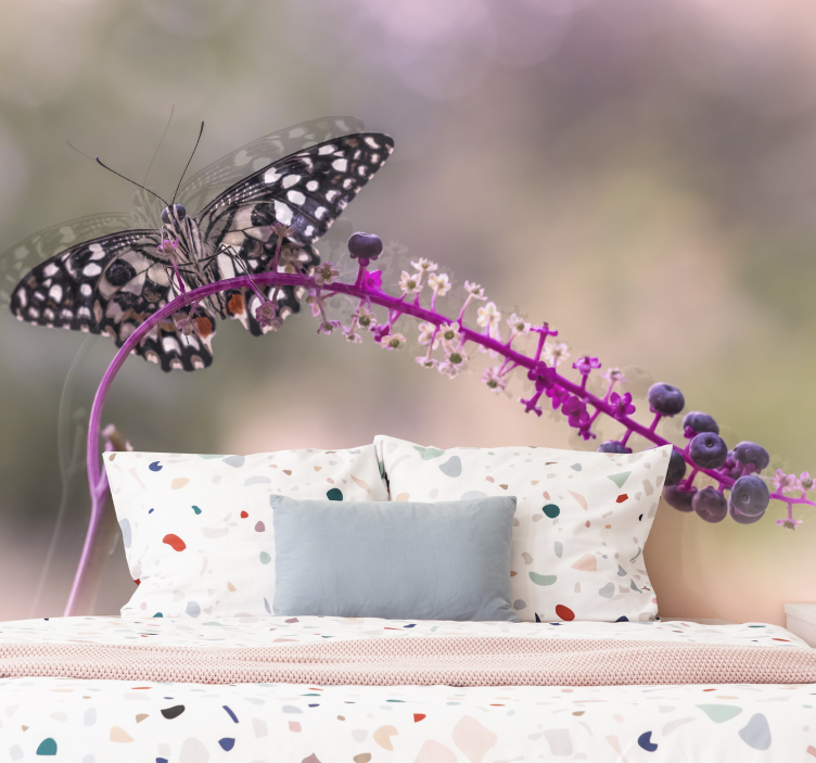 Butterfly upon Blossom flower wall mural - TenStickers