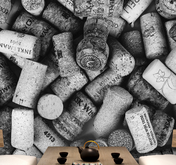 B&W Wine corks 3D Wall Mural - TenStickers