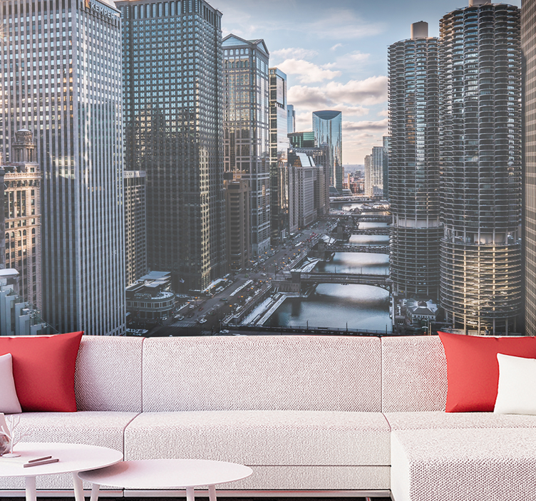 City wall mural chicago skyline view - TenStickers