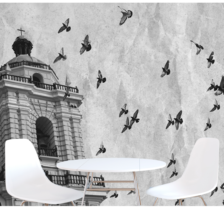 City wall mural historic tower birds art - TenStickers