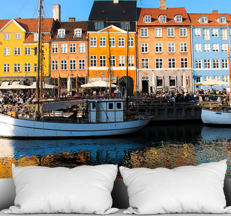 City wall mural vibrant lakeside dwellings - TenStickers