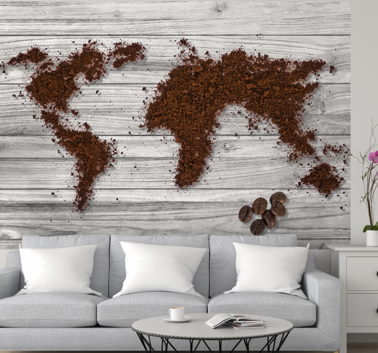 Coffee Grounds world map wall mural - TenStickers