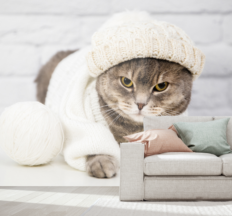 Cozy Knitted Cat animal wall mural - TenStickers