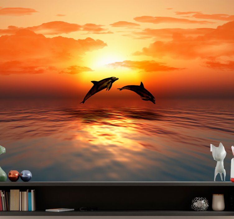 Dolphins Jumping Sunset animal wall mural - TenStickers
