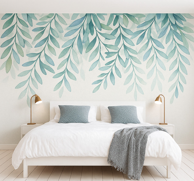 Elegant watercolour leaves teenager wall mural - TenStickers