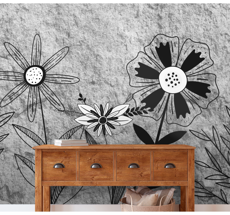 Flower wall mural black and white flowers - TenStickers