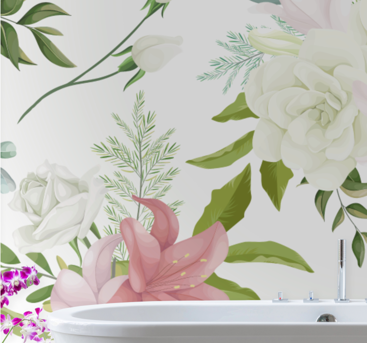 Flower wall mural graceful blossom design - TenStickers