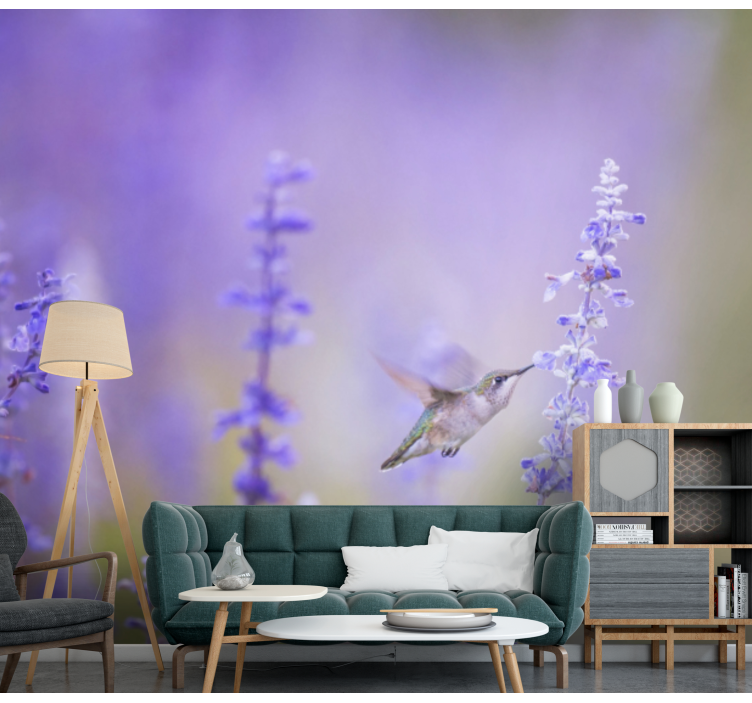 Flower wall mural hummingbird and flowers - TenStickers