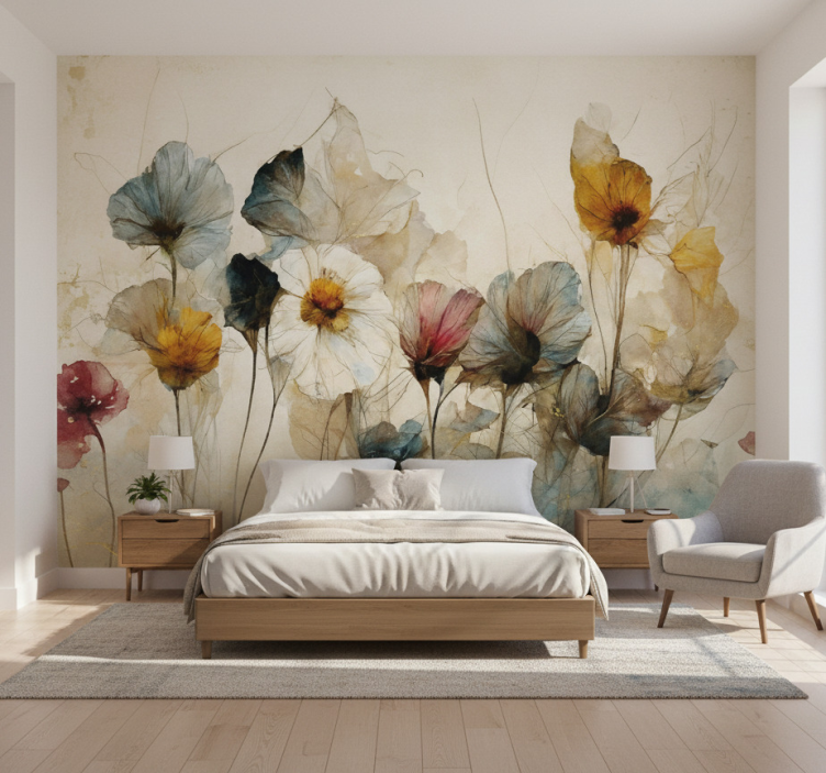 Flower wall mural of dried beautiful flowers - TenStickers