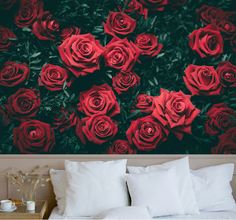 Flower wall mural romantic red roses design - TenStickers