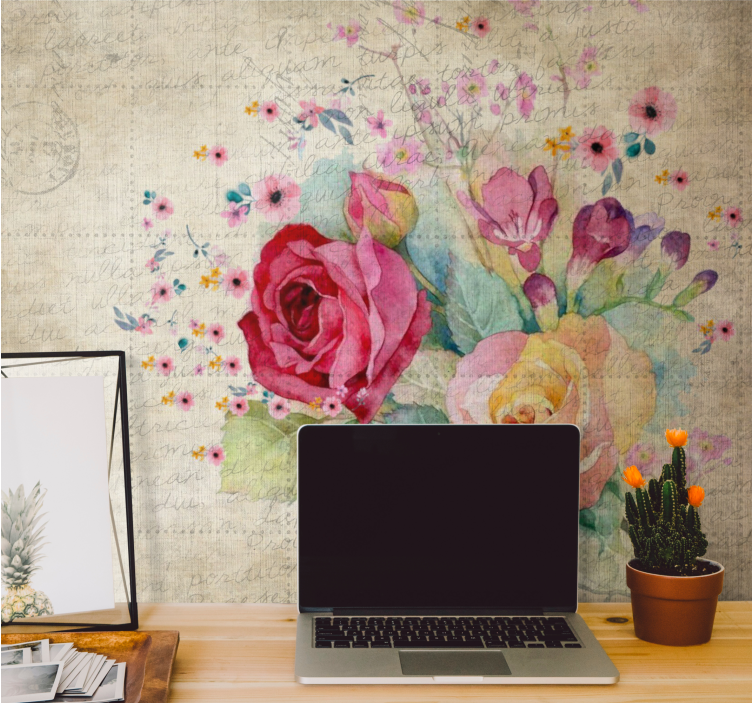 Flower wall mural rose bloom arrangement - TenStickers