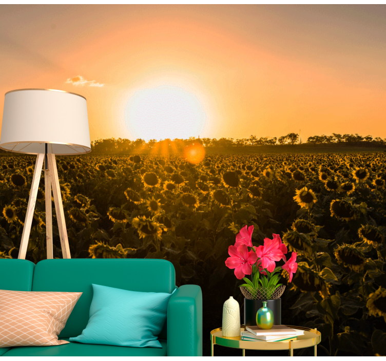 Flower wall mural sunflower meadow at dusk - TenStickers