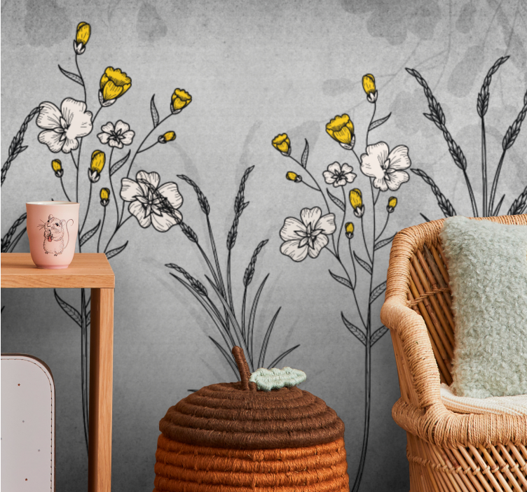 Flower wall mural vintage floral illustrations - TenStickers