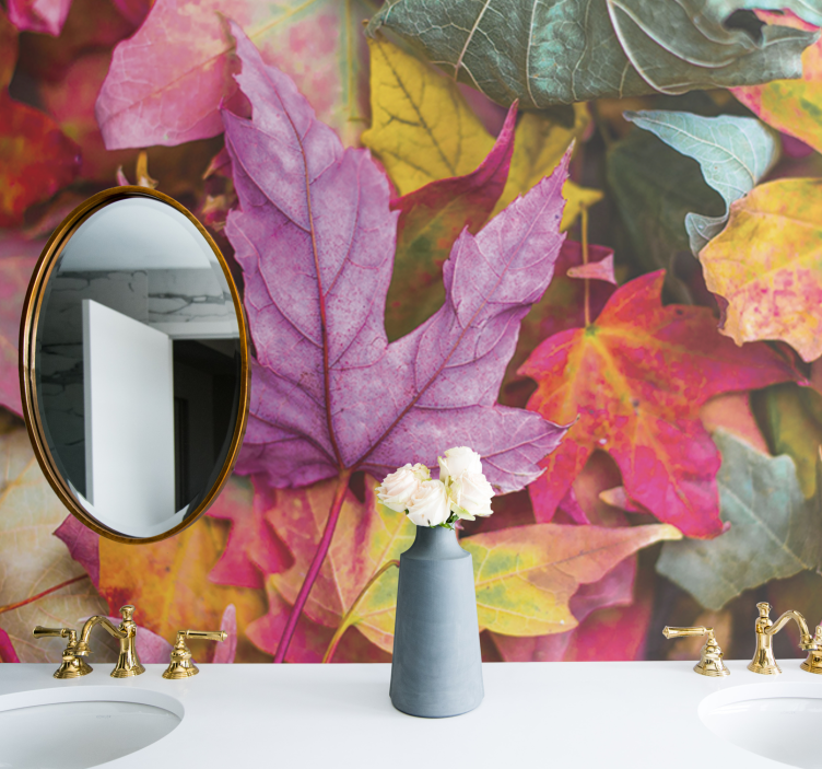 Flower wall mural with colorful leaf designs - TenStickers