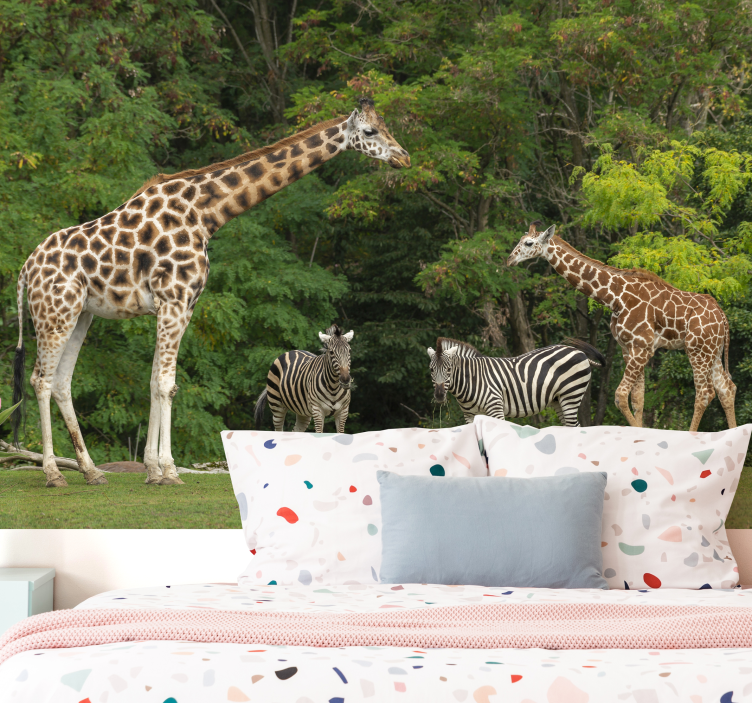 Giraffes and Zebras animal wall mural - TenStickers