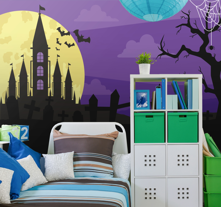 Gloomy cemetery Halloween night wall mural - TenStickers