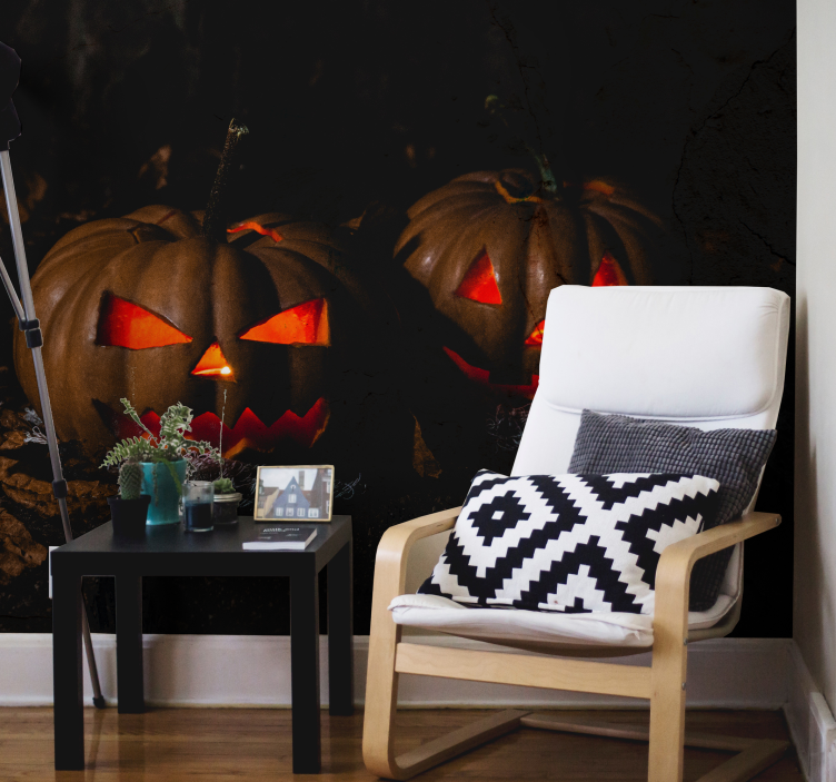 Glowing Pumpkin Faces halloween wall mural - TenStickers