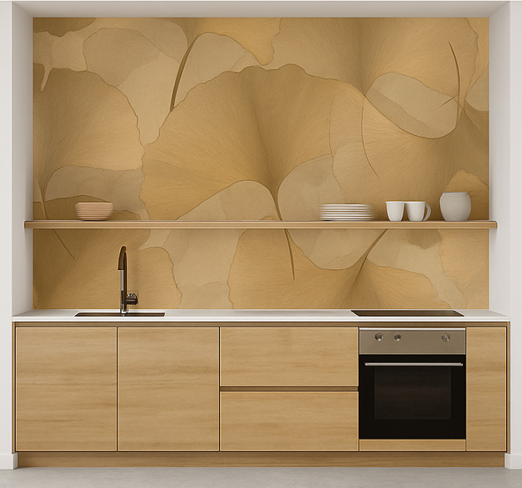 Golden Ginko overlap kitchen wall mural - TenStickers
