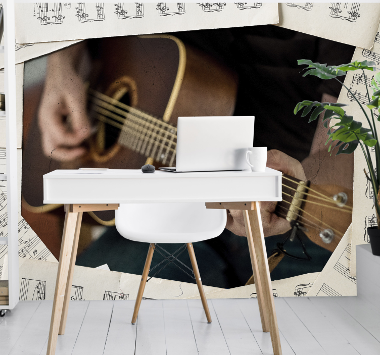 Guitar and sheet music teenager wall mural - TenStickers