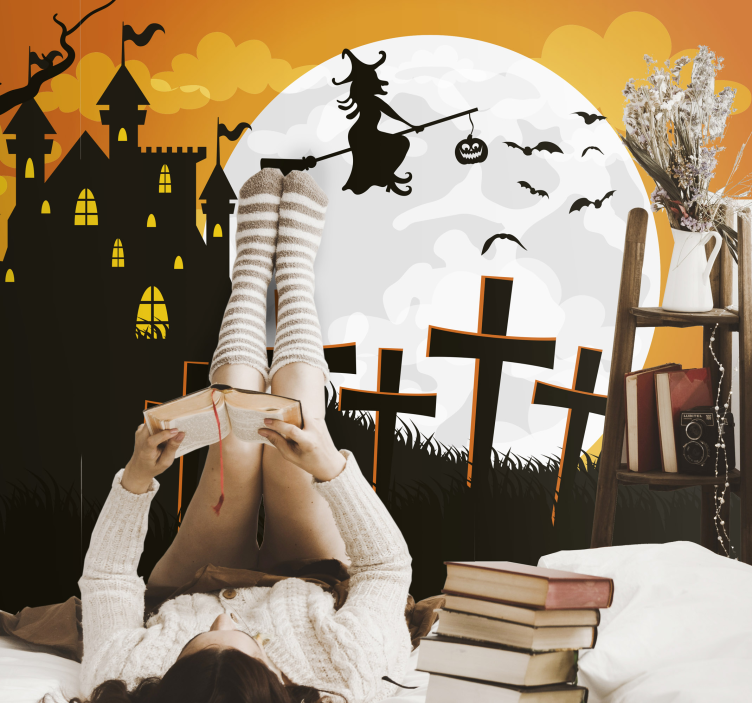 Halloween wall mural flying witch silhouette - TenStickers