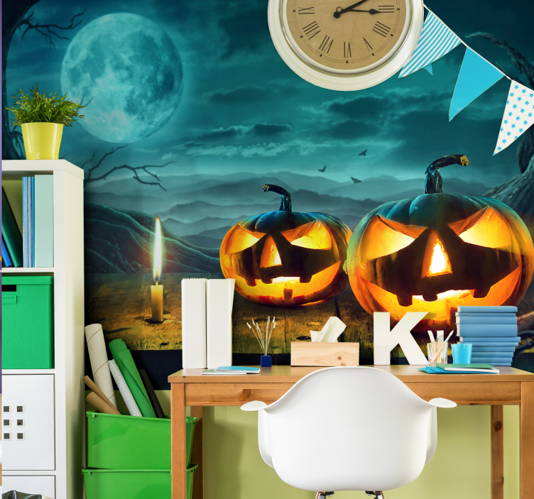 Halloween wall mural radiant pumpkin faces - TenStickers