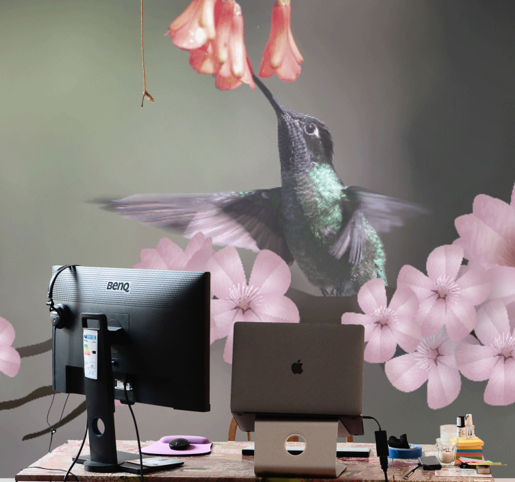 Hummingbird and blooms animal wall mural - TenStickers
