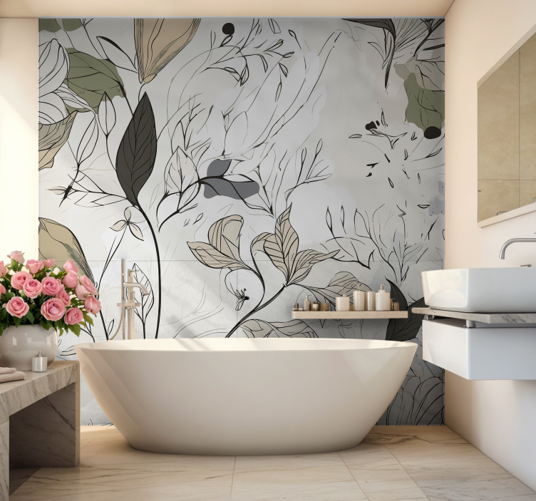 Illustrated Flowers Bathroom Wall Mural - TenStickers
