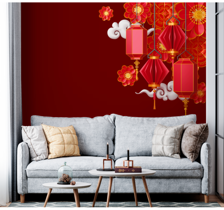 Lanterns and Flowers buddha wall mural - TenStickers