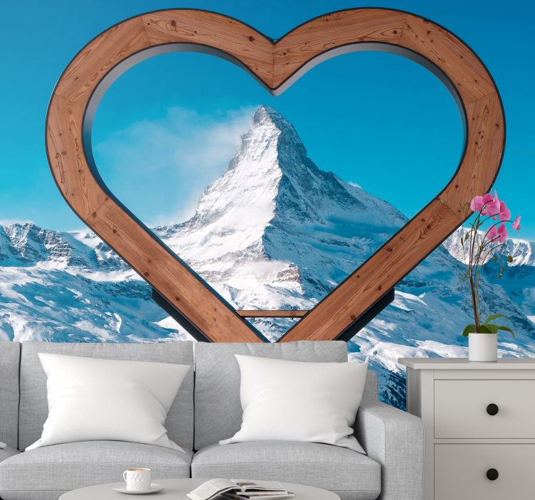 Love wall mural heart-shaped mountain view - TenStickers