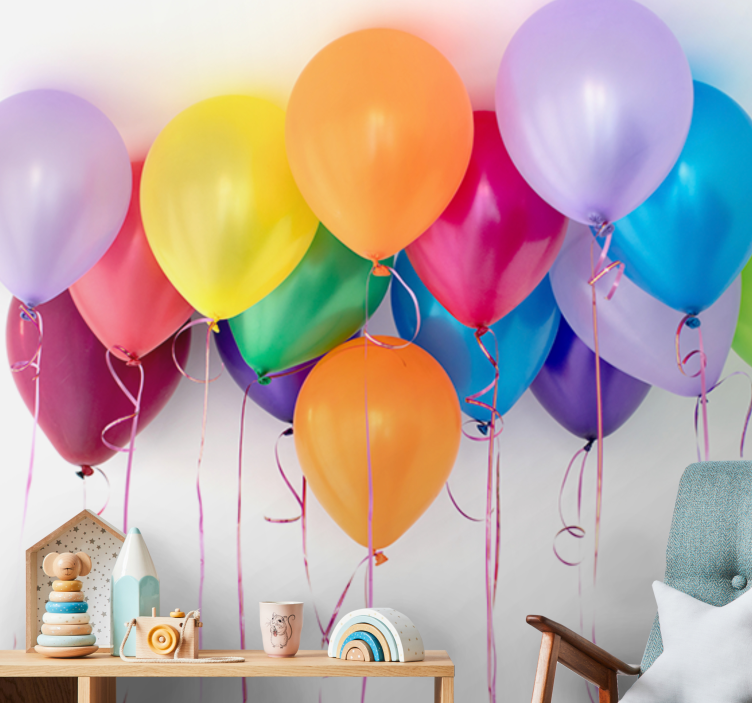 Love wall mural with vibrant celebration balloons - TenStickers