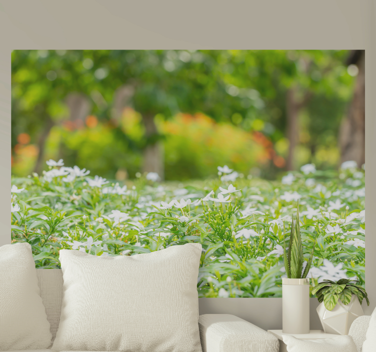 Lush white blooms flower wall mural - TenStickers