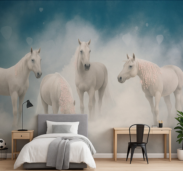 Magical white horses teenager wall mural - TenStickers