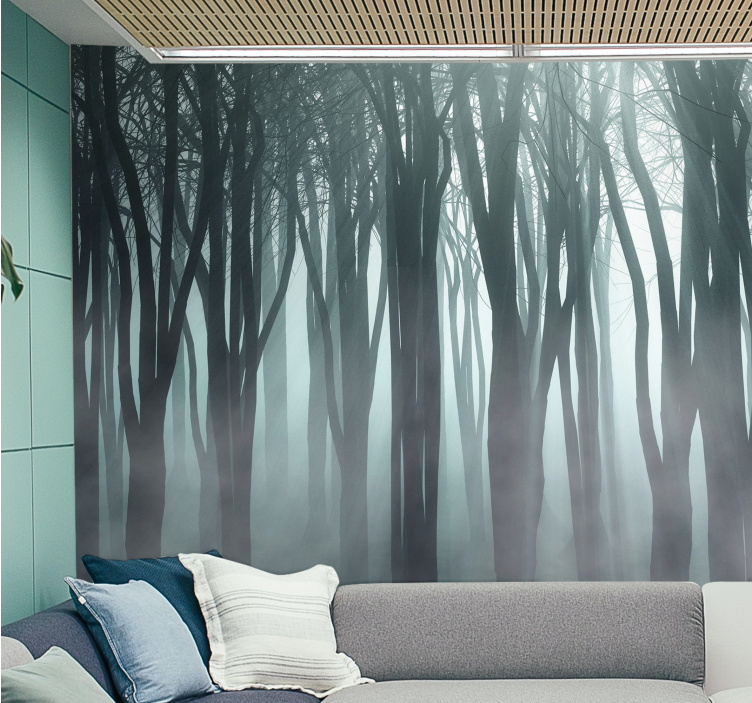 Misty Trees Silhouette forest wall mural - TenStickers