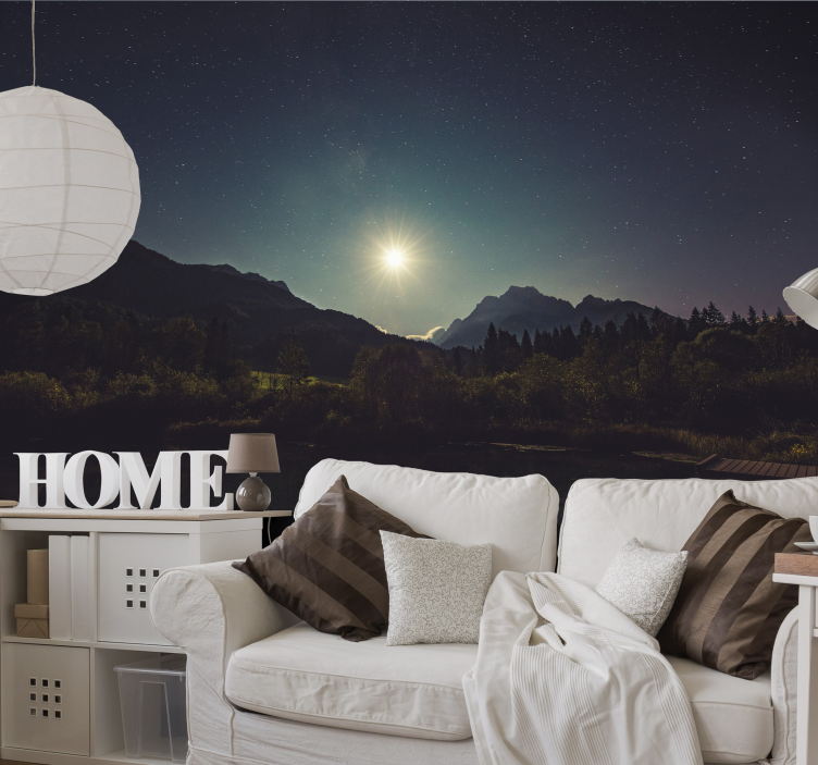 Moonlit Mountain View landscape wall mural - TenStickers
