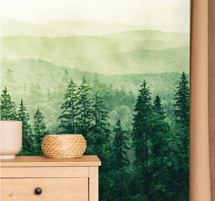 Nature wall mural misty green landscape - TenStickers