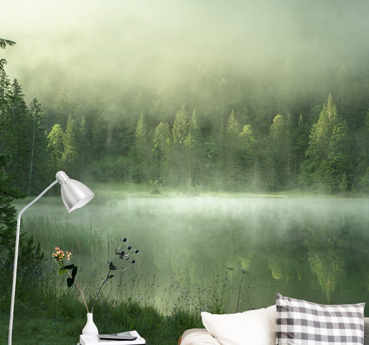 Nature wall mural misty lake reflection - TenStickers