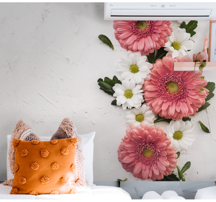 Pink 3D daisy flowers wall mural - TenStickers