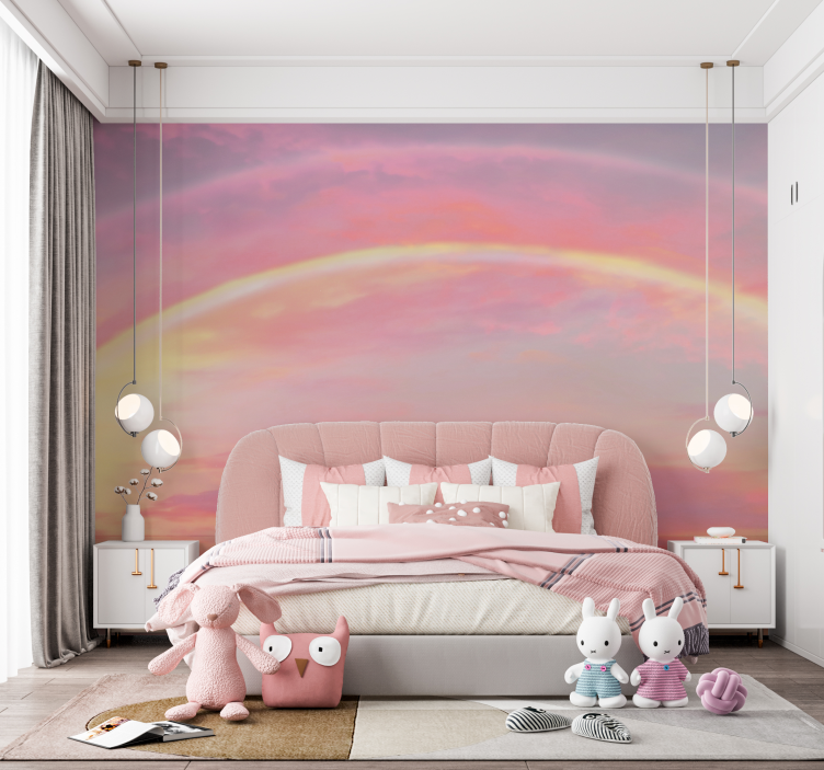 Pink sky with rainbow Kids wall murals - TenStickers